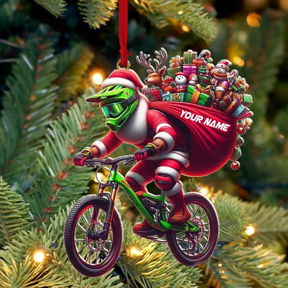 Custom Name Santa Bicycle Ornament Christmas Gift Decoration