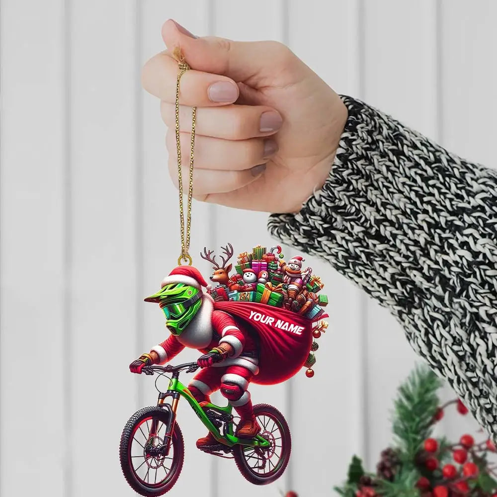 Custom Name Santa Bicycle Ornament Christmas Gift Decoration