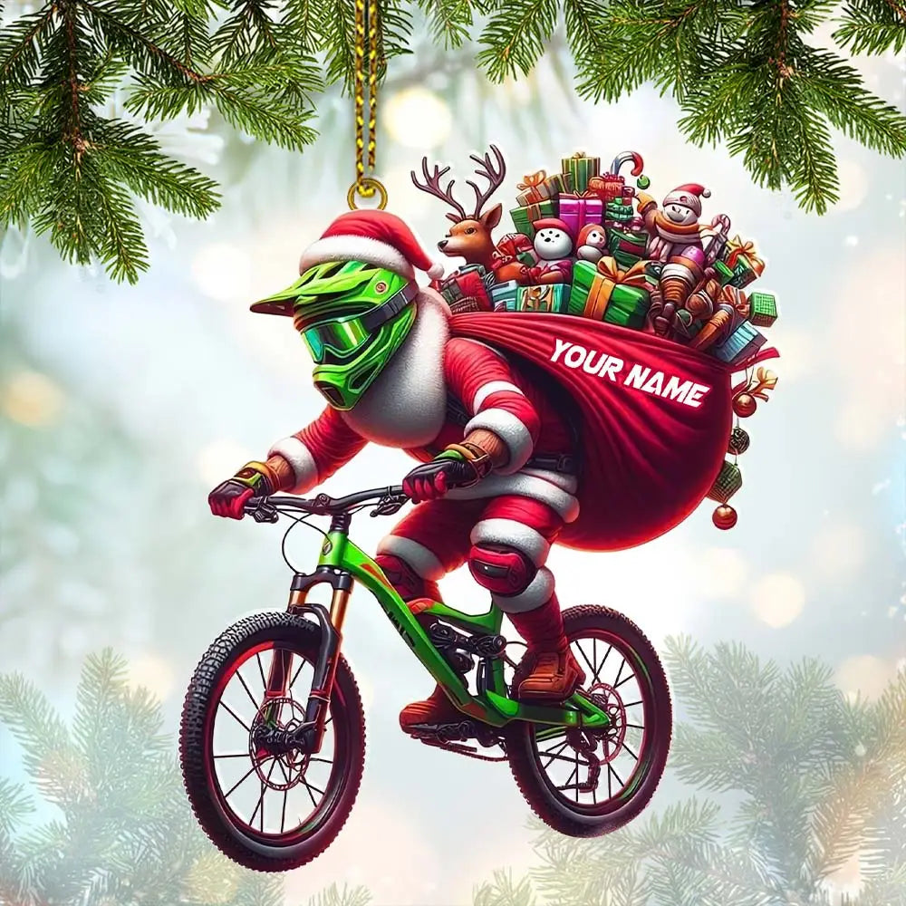 Custom Name Santa Bicycle Ornament Christmas Gift Decoration 3.54’’ / 1