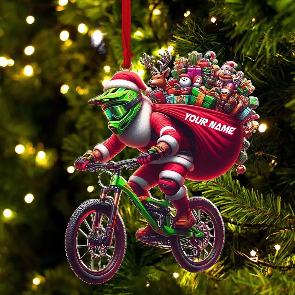 Custom Name Santa Bicycle Ornament Christmas Gift Decoration