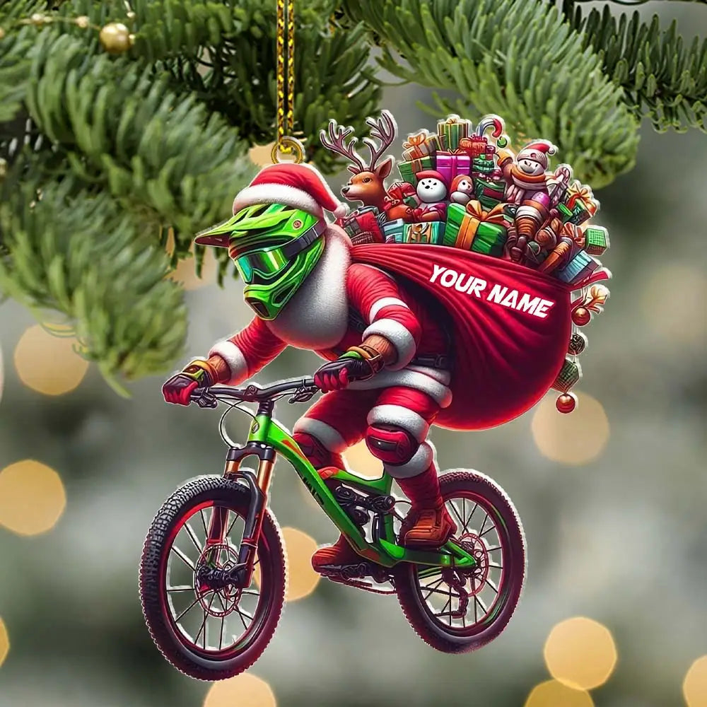 Custom Name Santa Bicycle Ornament Christmas Gift Decoration