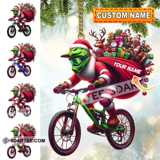 Custom Name Santa Bicycle Ornament Christmas Gift Decoration