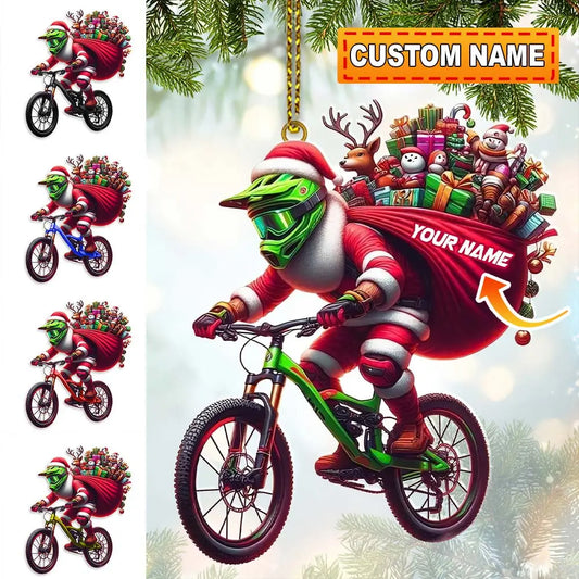 Custom Name Santa Bicycle Ornament Christmas Gift Decoration