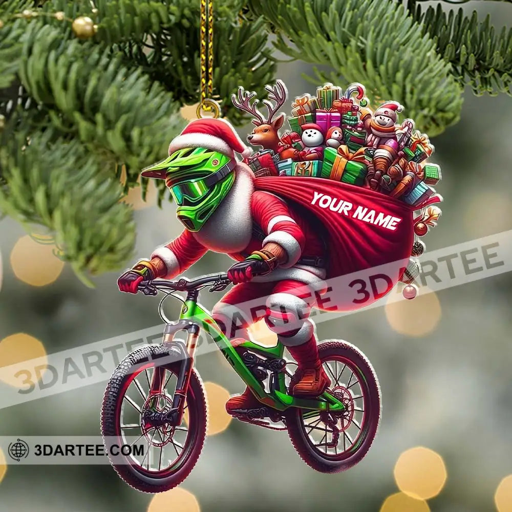 Custom Name Santa Bicycle Ornament Christmas Gift Decoration