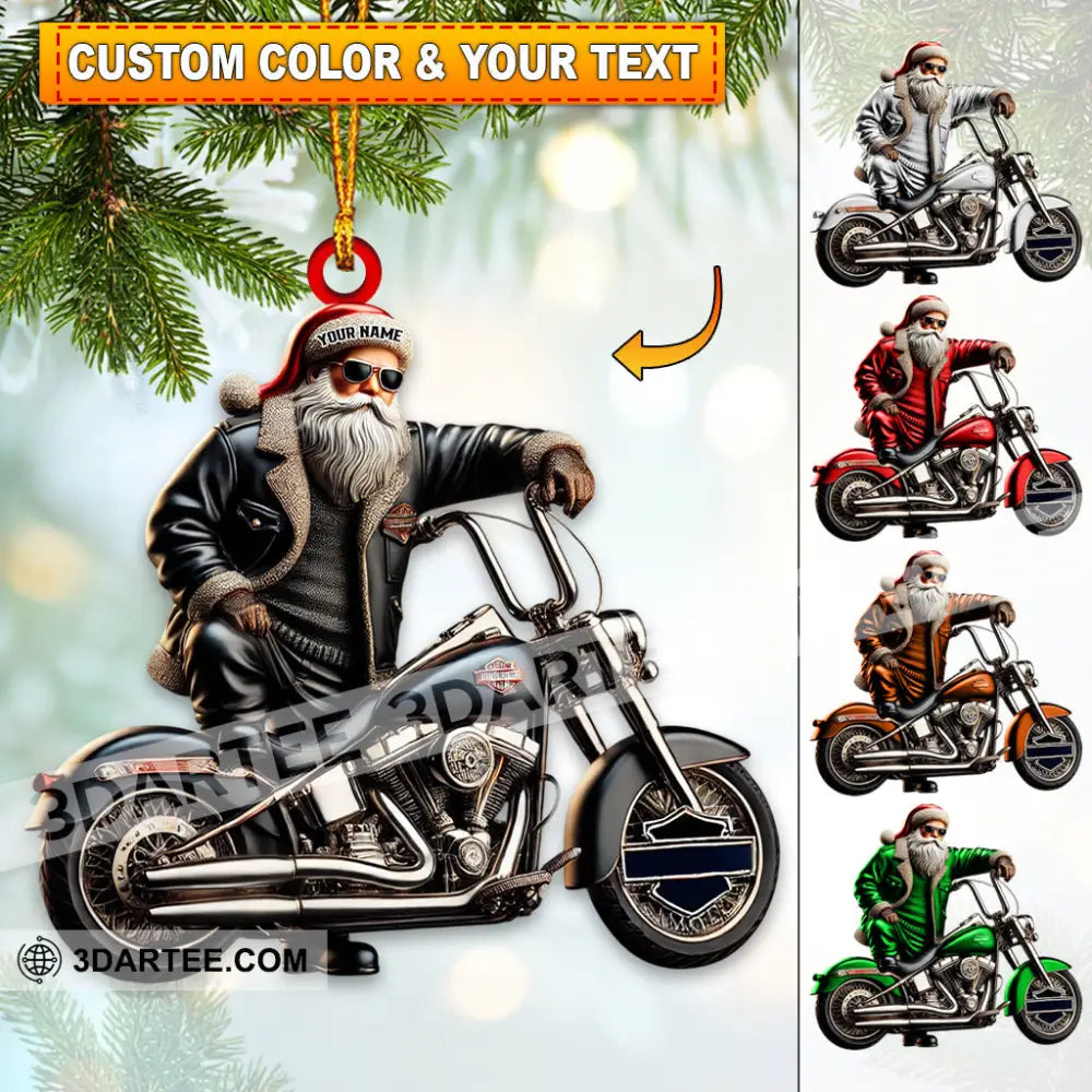 Custom Name Santa Bike Ornament Christmas Gift Decoration