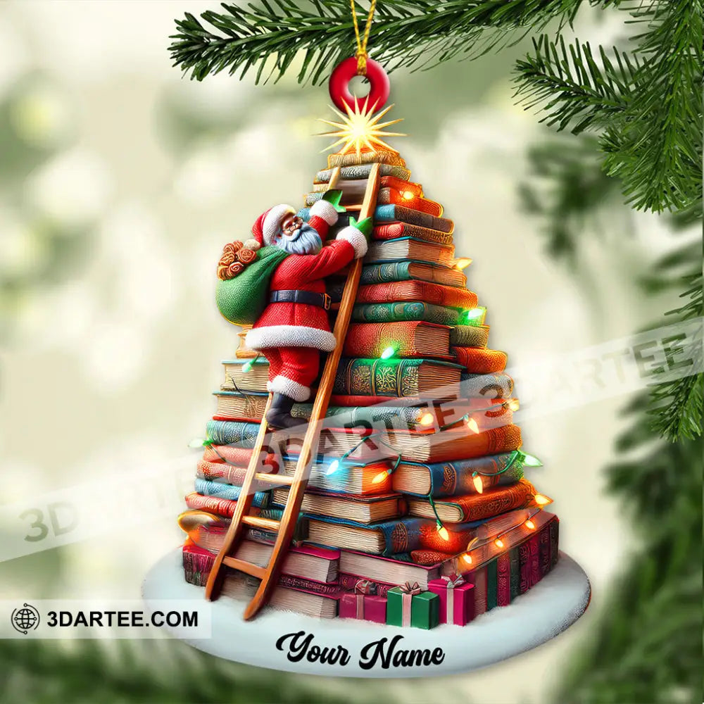 Custom Name Santa Book Tree Ornament Christmas Gift For Lover 3.54’’ / 1