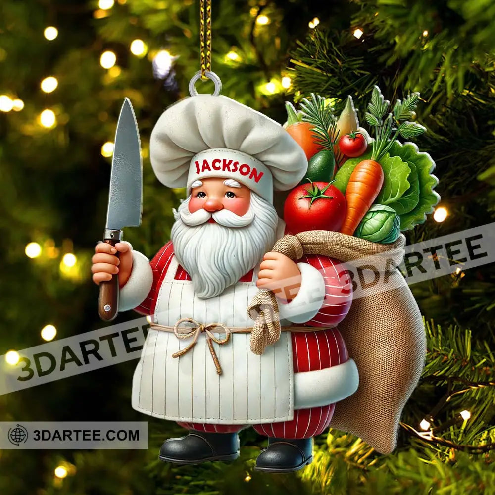 Custom Name Santa Chef Ornament Christmas Gift