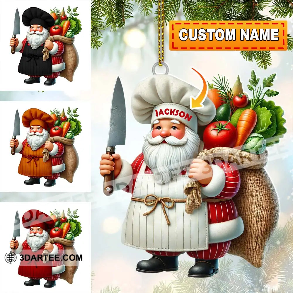 Custom Name Santa Chef Ornament Christmas Gift