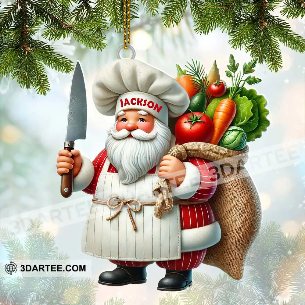 Custom Name Santa Chef Ornament Christmas Gift 3.54’’ / 1