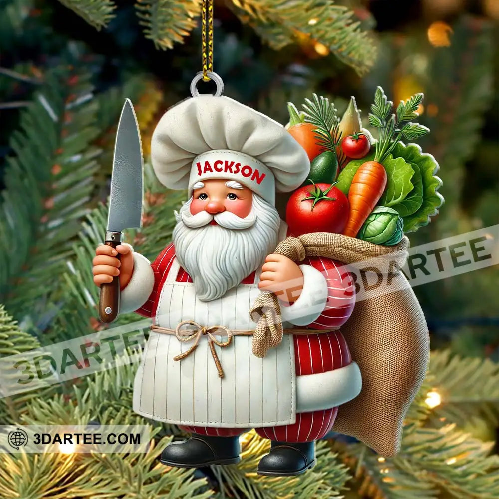 Custom Name Santa Chef Ornament Christmas Gift