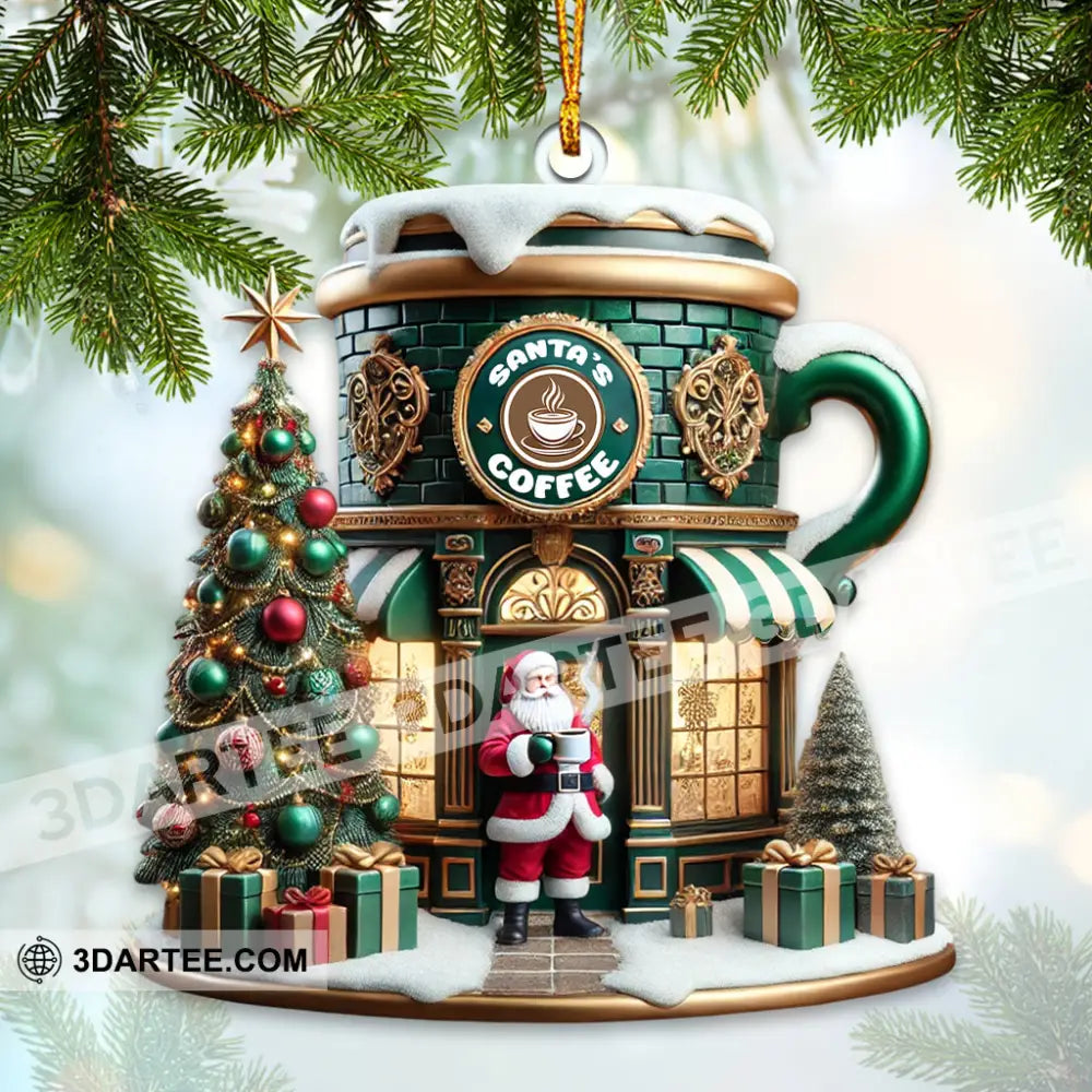 Custom Name Santa Coffee Shop Ornament Christmas Decoration 3.54’’ / 1