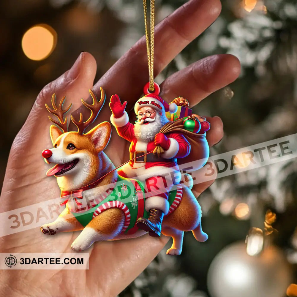 Custom Name Santa Corgi Deer Ornament Christmas Gift