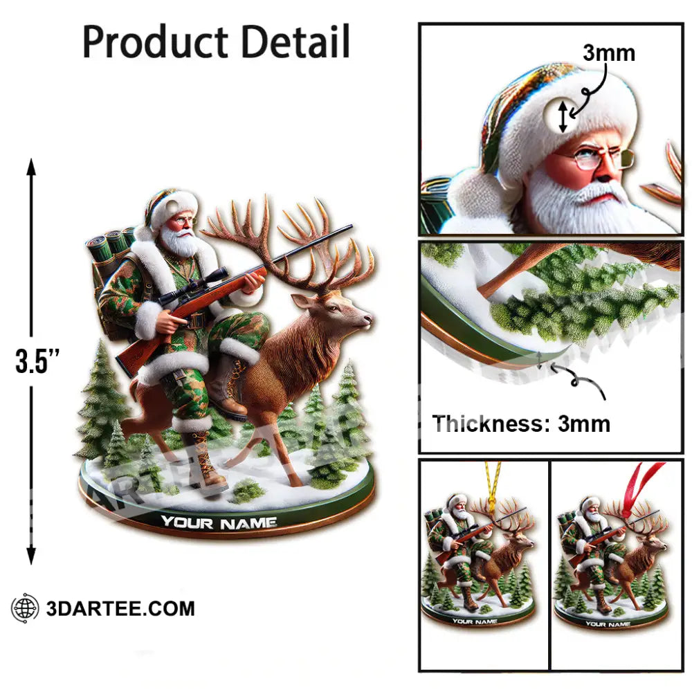 Custom Name Santa Deer Hunting Ornament Hunter Christmas Gift