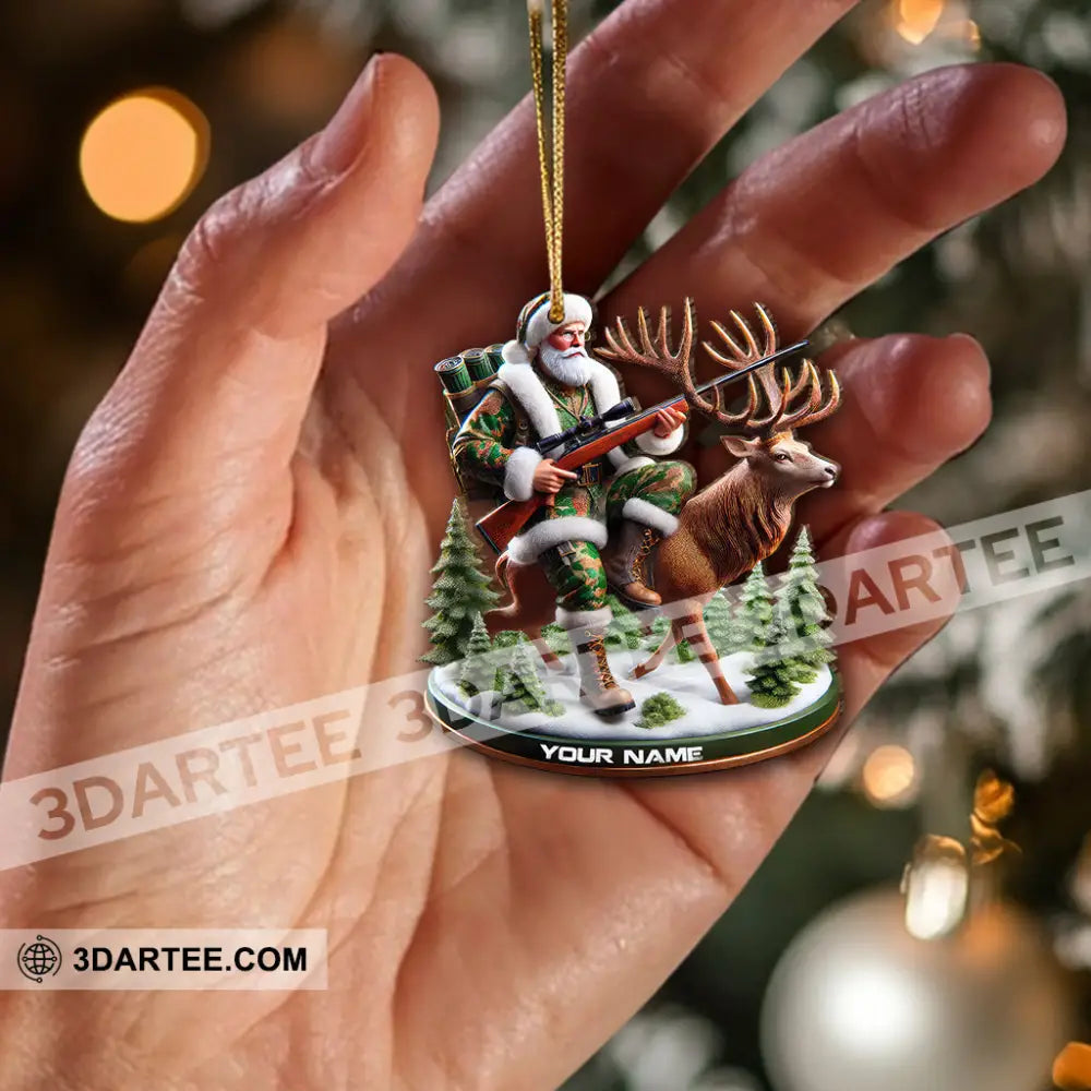 Custom Name Santa Deer Hunting Ornament Hunter Christmas Gift