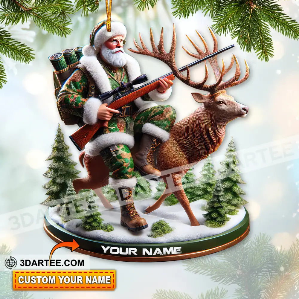 Custom Name Santa Deer Hunting Ornament Hunter Christmas Gift