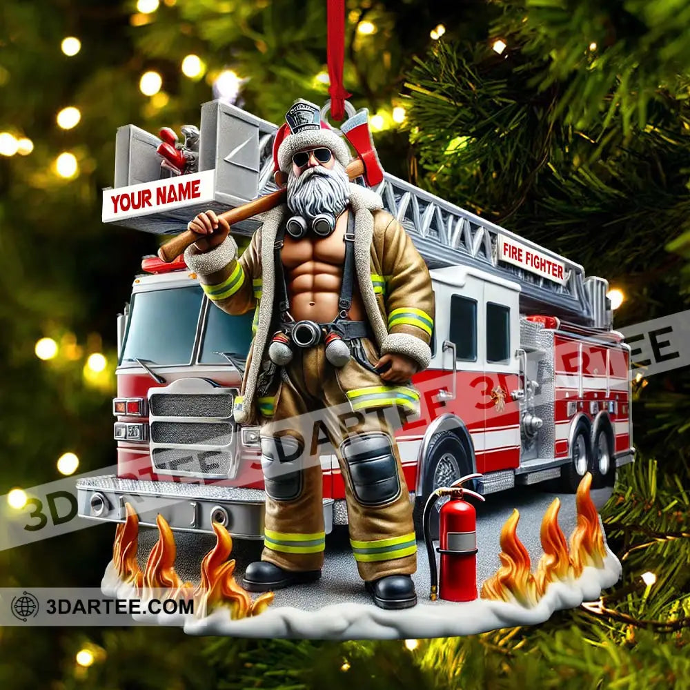 Custom Name Santa Fireman Ornament Firefighter Christmas Decoration