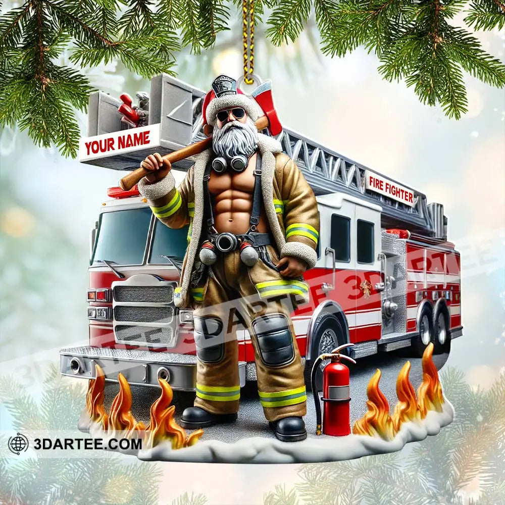 Custom Name Santa Fireman Ornament Firefighter Christmas Decoration 3.54’’ / 1