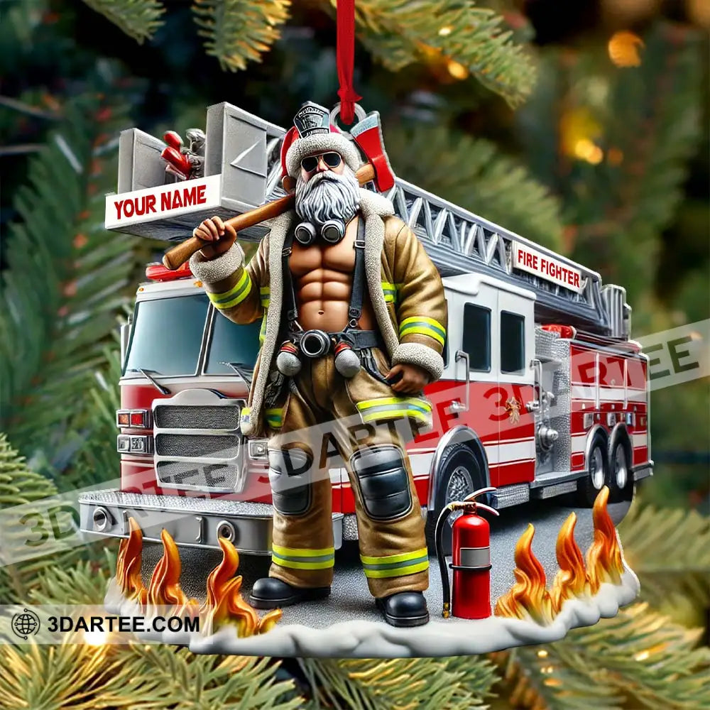 Custom Name Santa Fireman Ornament Firefighter Christmas Decoration