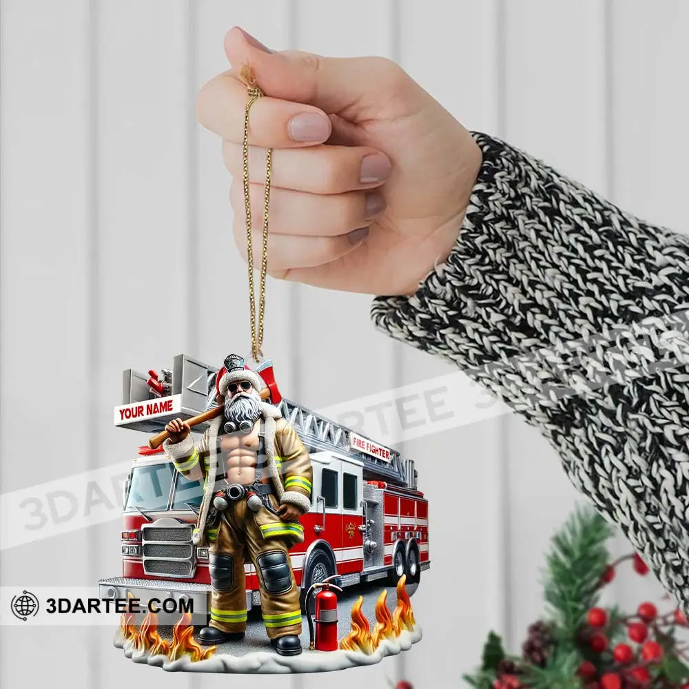 Custom Name Santa Fireman Ornament Firefighter Christmas Decoration