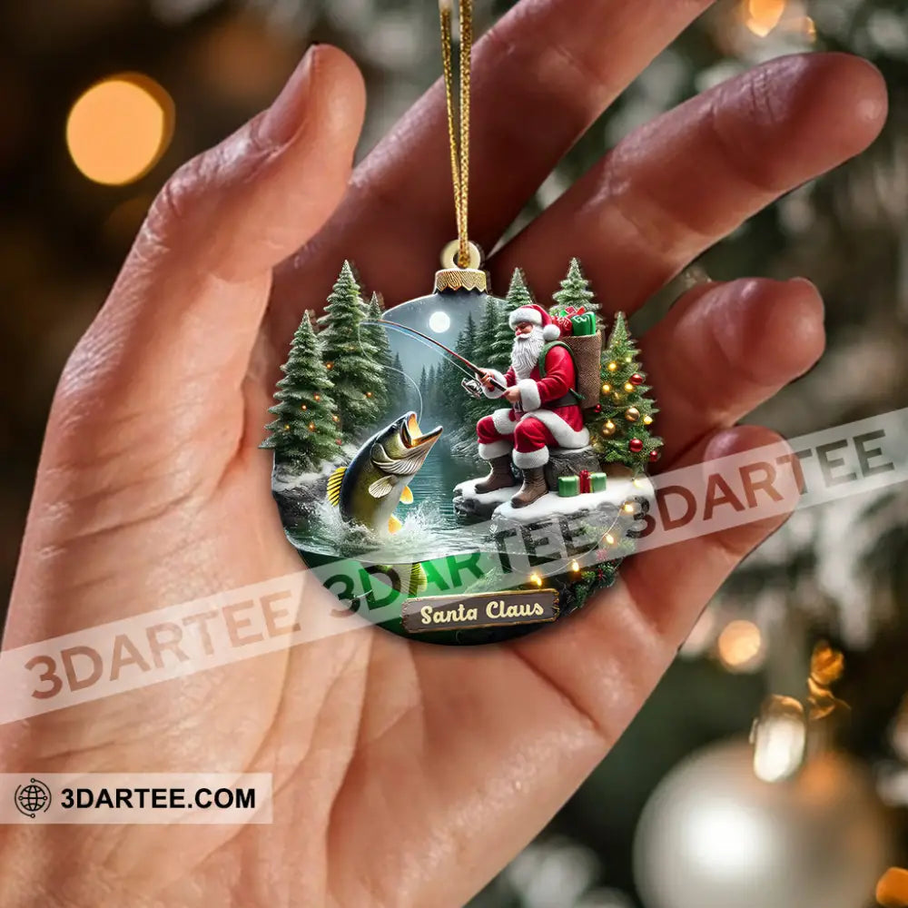 Custom Name Santa Fishing Ornament Lover Christmas Gift