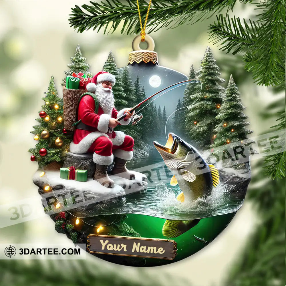 Custom Name Santa Fishing Ornament Lover Christmas Gift 3.54’’ / 1