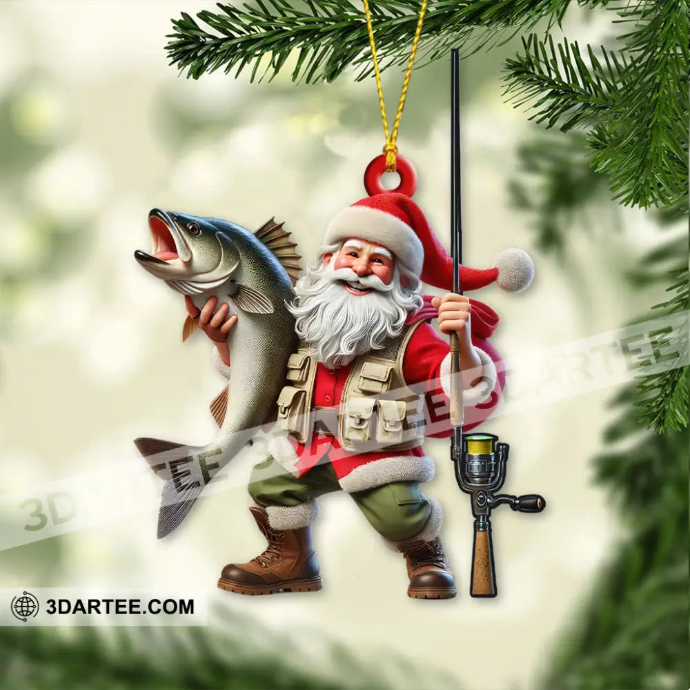 Custom Name Santa Fishing Ornament Lover Christmas Gift 3.54’’ / 1