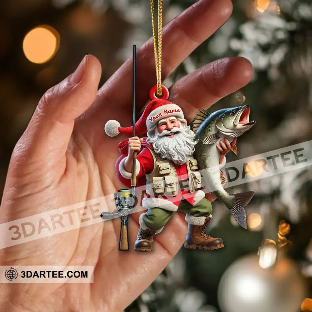 Custom Name Santa Fishing Ornament Lover Christmas Gift