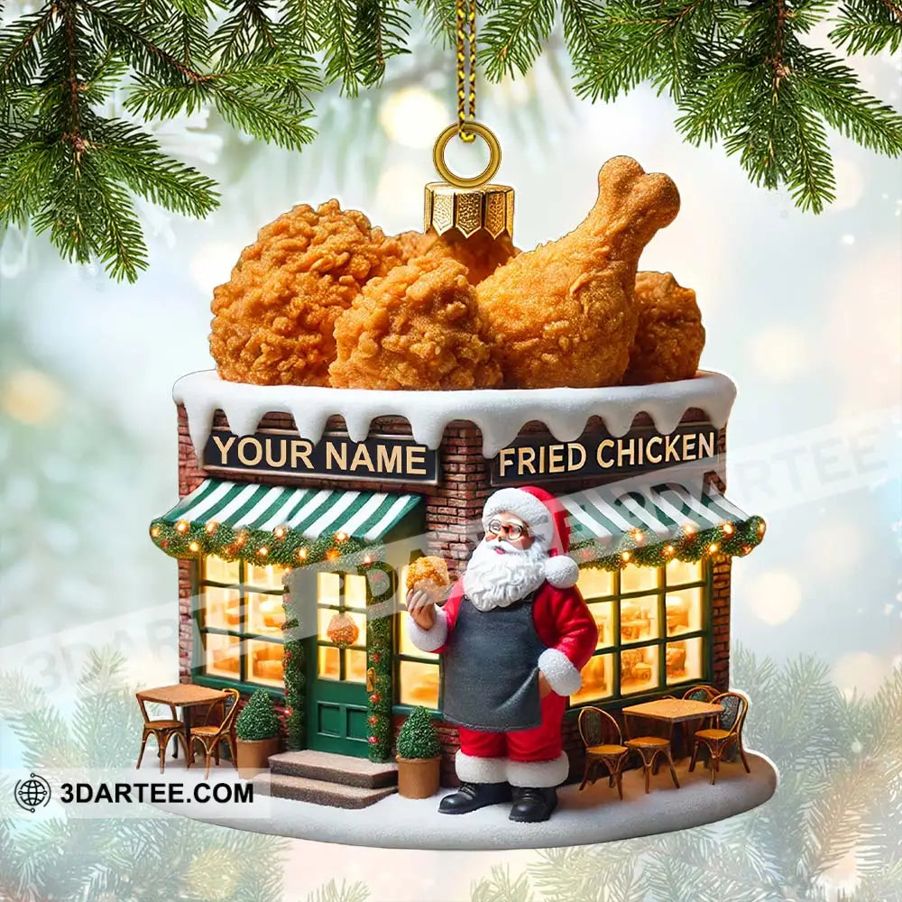 Custom Name Santa Fried Chicken Ornament Shop Christmas Decoration 3.54’’ / 1