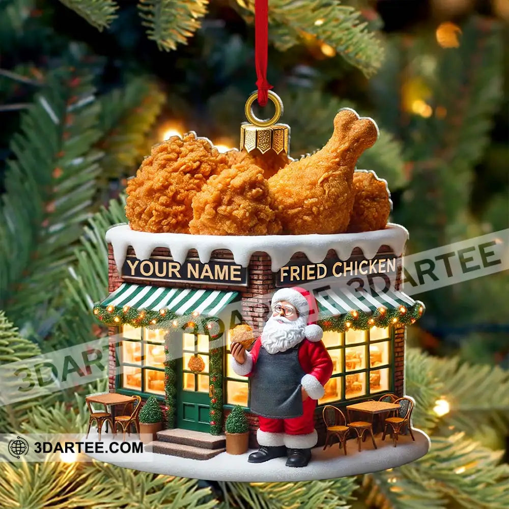 Custom Name Santa Fried Chicken Ornament Shop Christmas Decoration