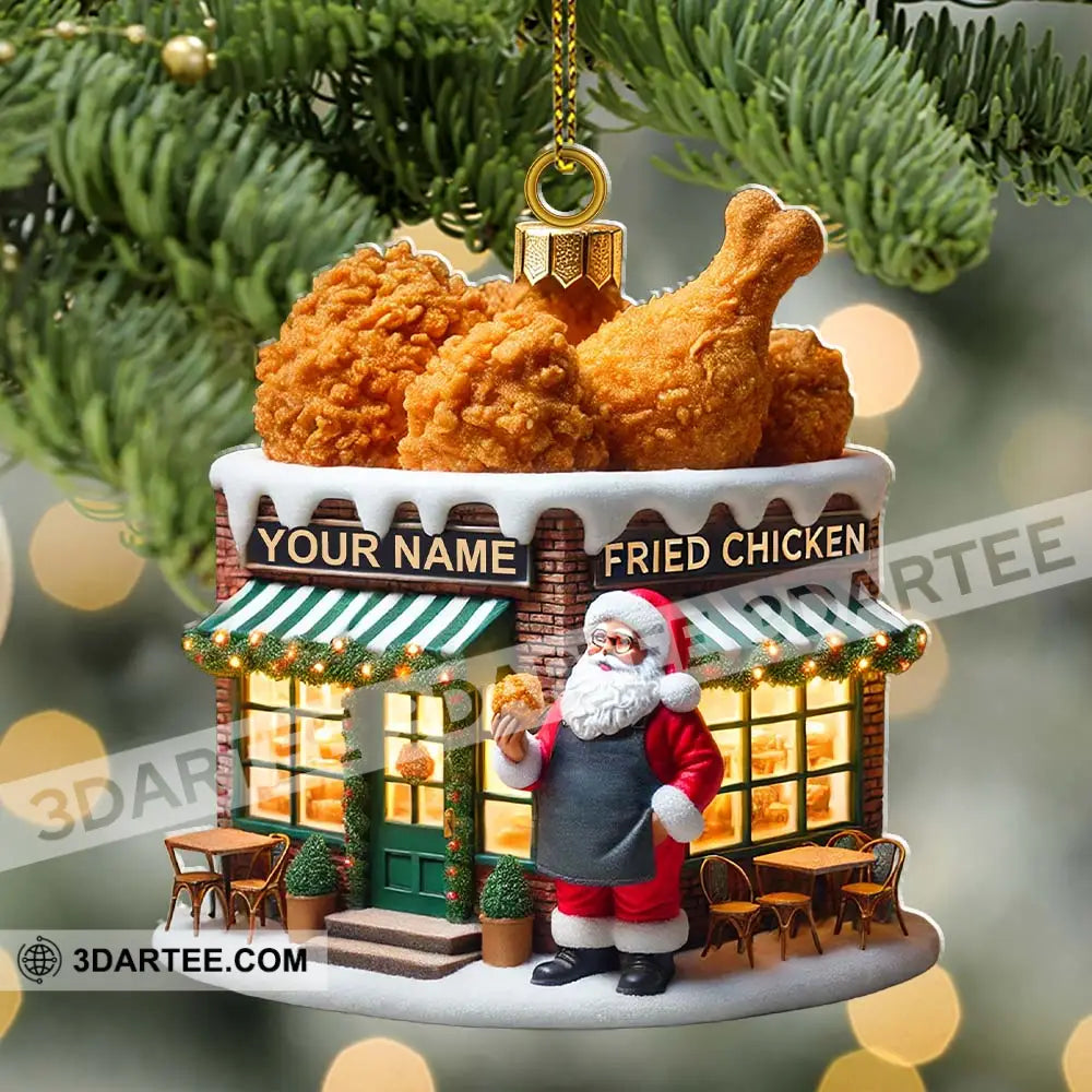 Custom Name Santa Fried Chicken Ornament Shop Christmas Decoration