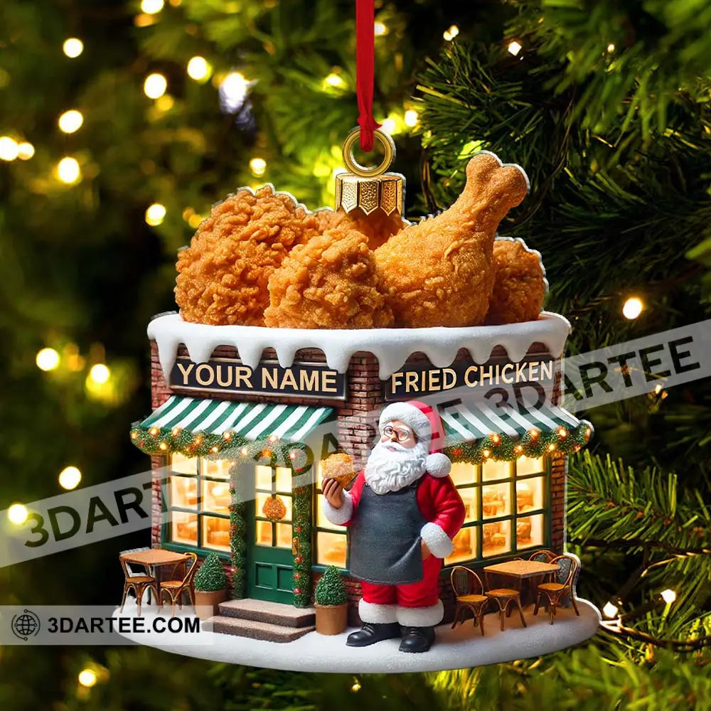 Custom Name Santa Fried Chicken Ornament Shop Christmas Decoration