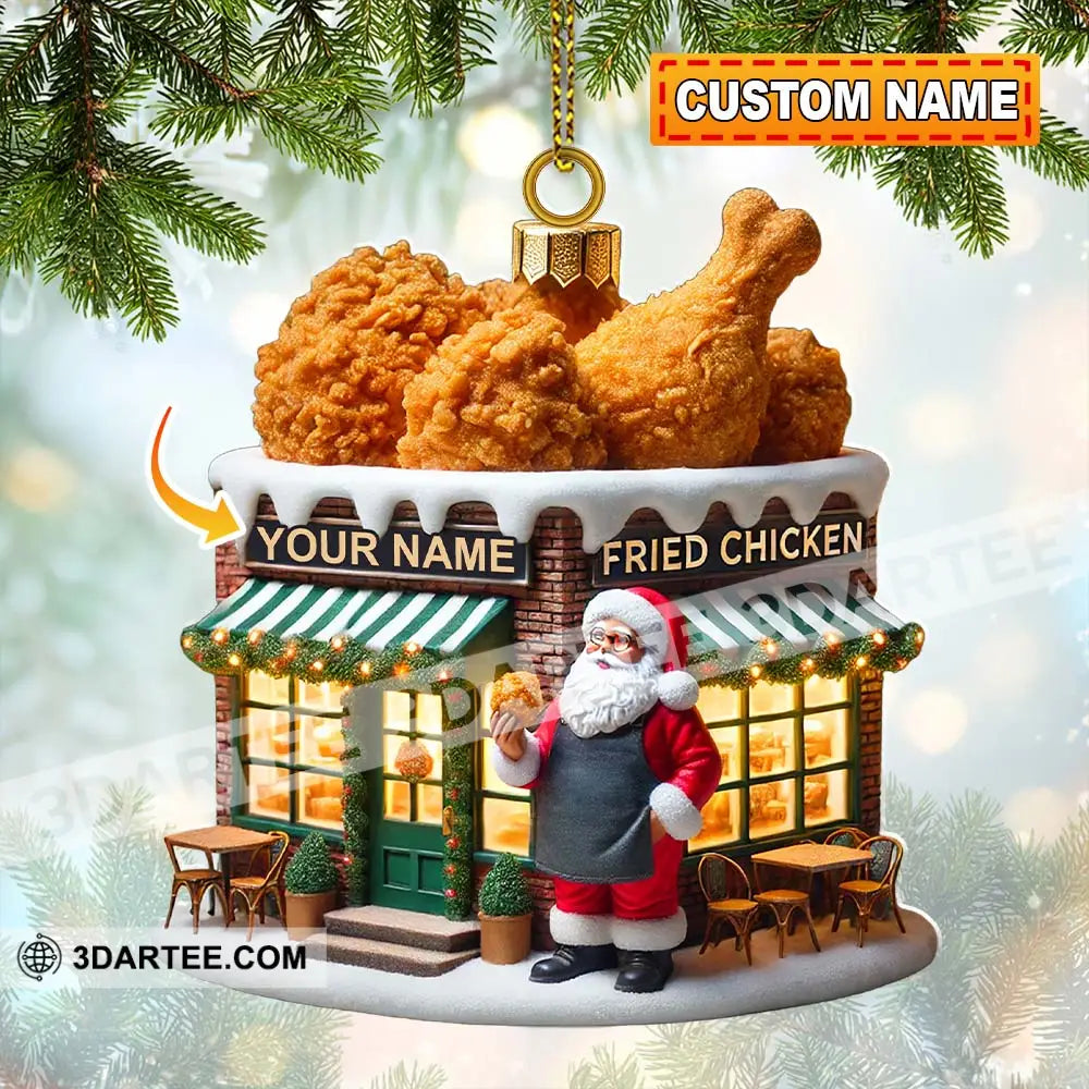 Custom Name Santa Fried Chicken Ornament Shop Christmas Decoration