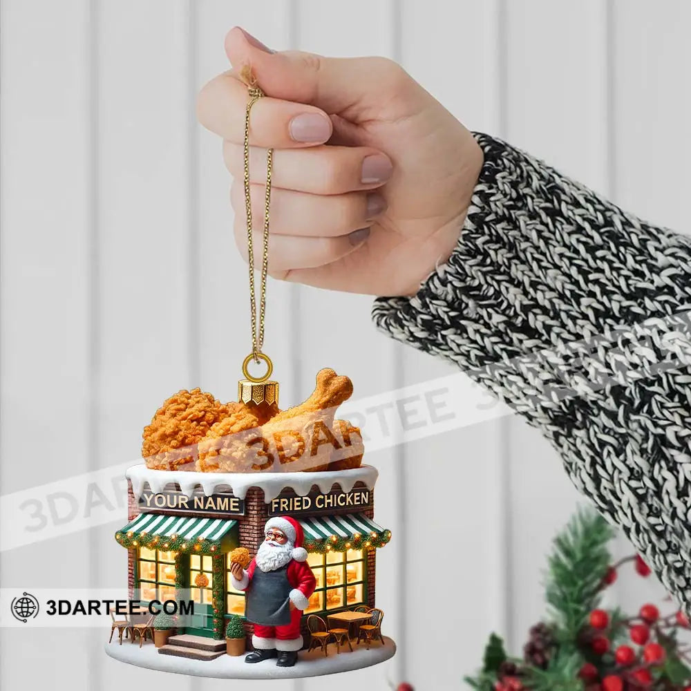 Custom Name Santa Fried Chicken Ornament Shop Christmas Decoration