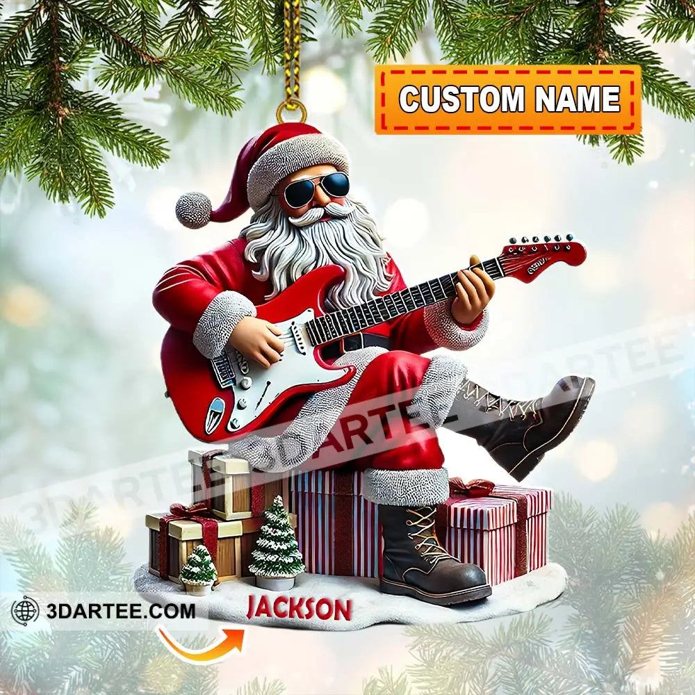 Custom Name Santa Guitar Rock Ornament Christmas Gift