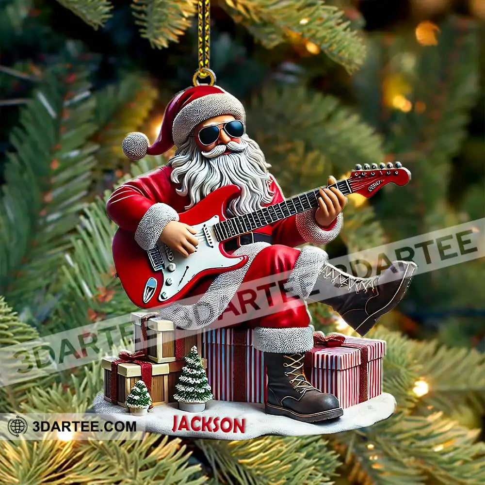 Custom Name Santa Guitar Rock Ornament Christmas Gift