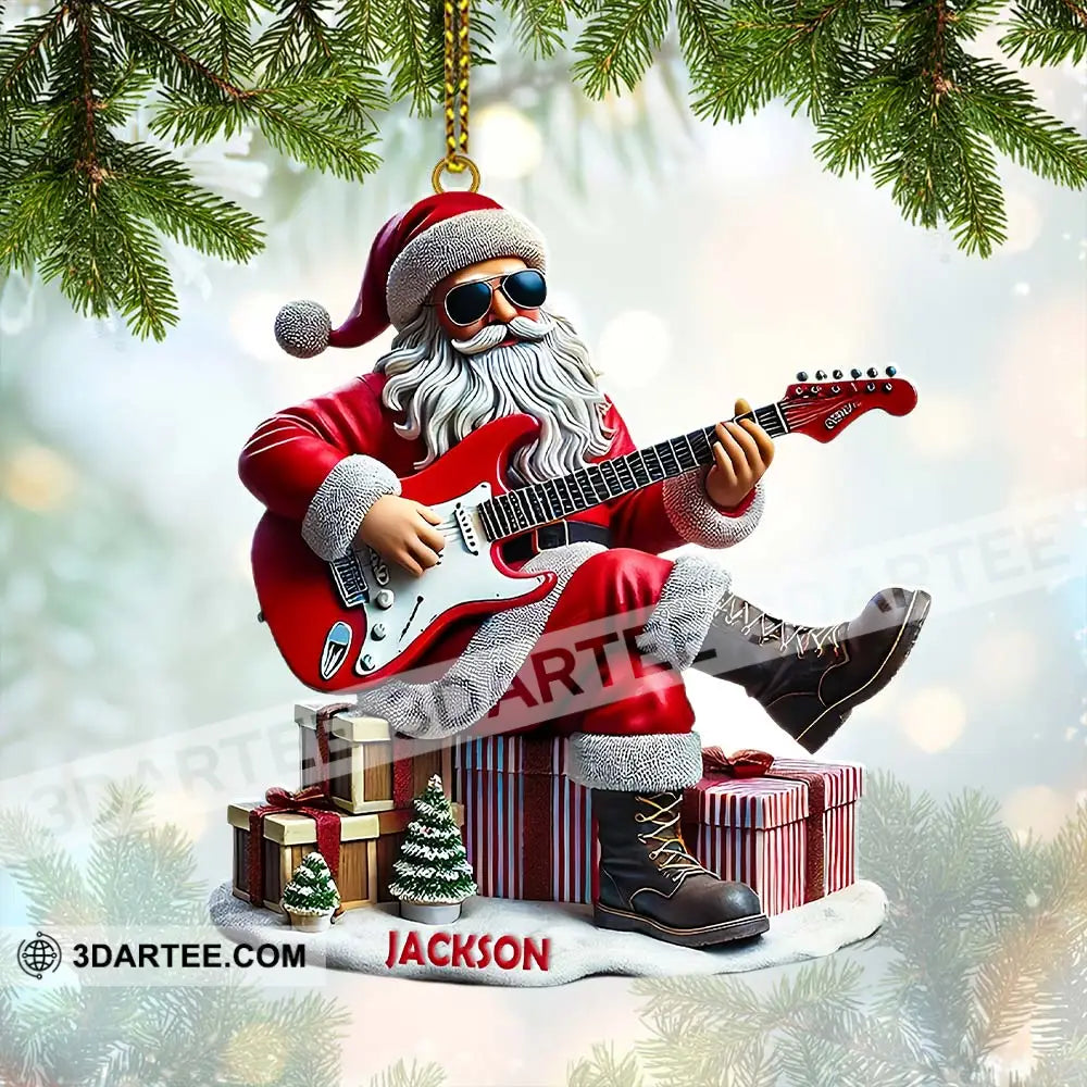 Custom Name Santa Guitar Rock Ornament Christmas Gift 3.54’’ / 1