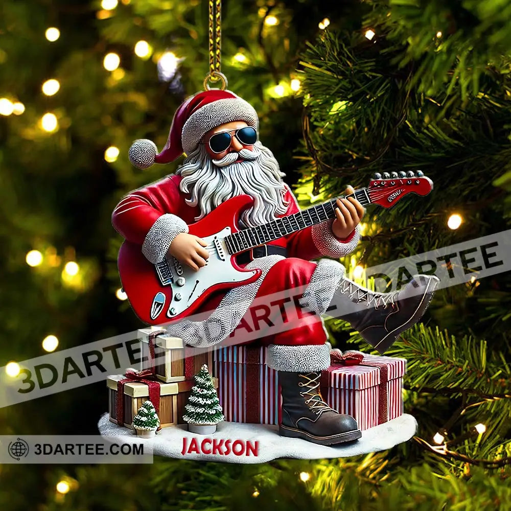 Custom Name Santa Guitar Rock Ornament Christmas Gift