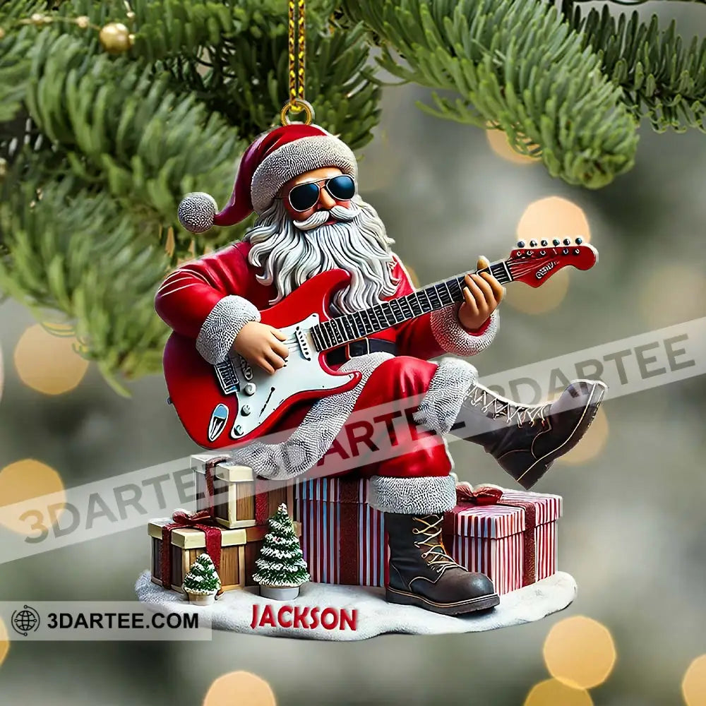 Custom Name Santa Guitar Rock Ornament Christmas Gift