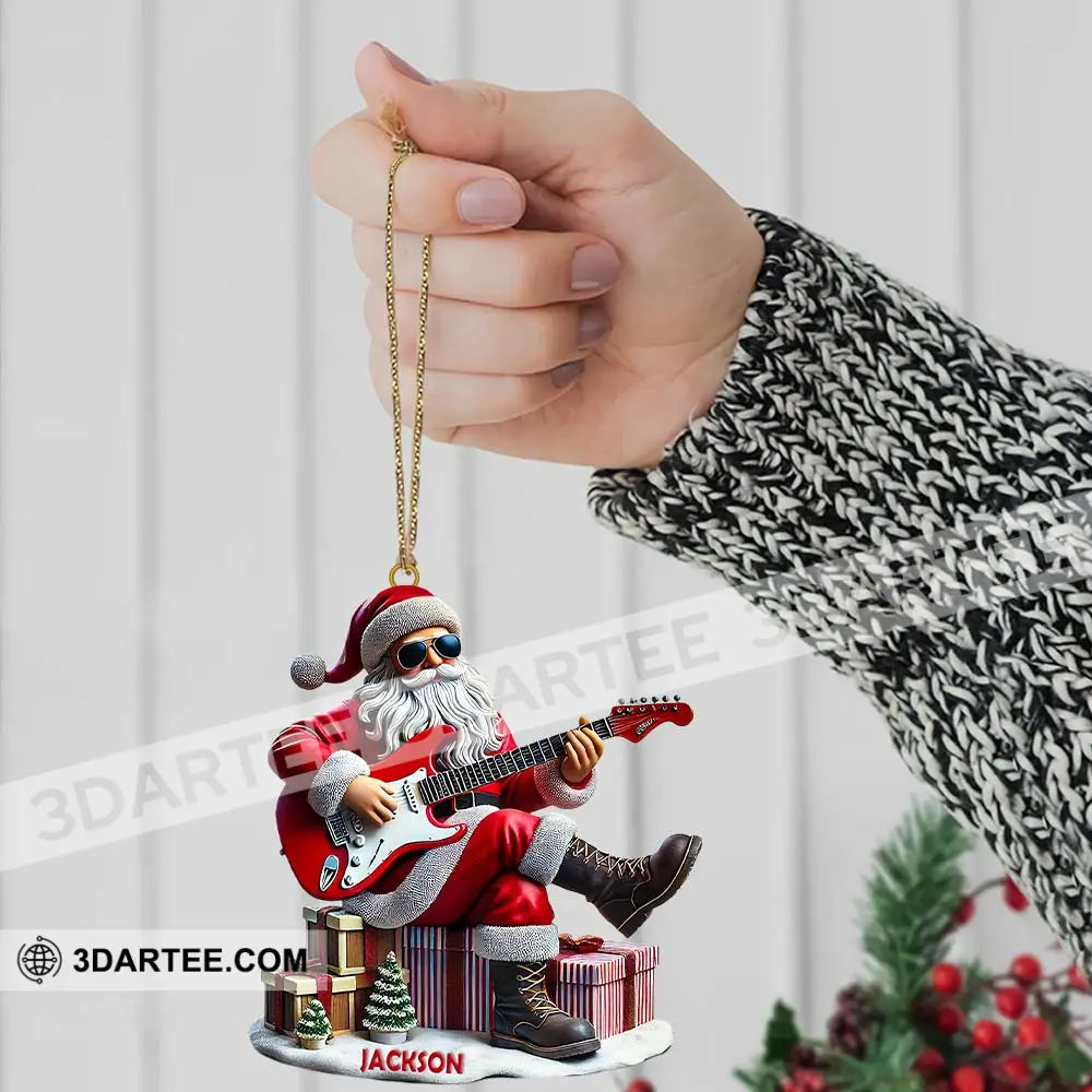 Custom Name Santa Guitar Rock Ornament Christmas Gift