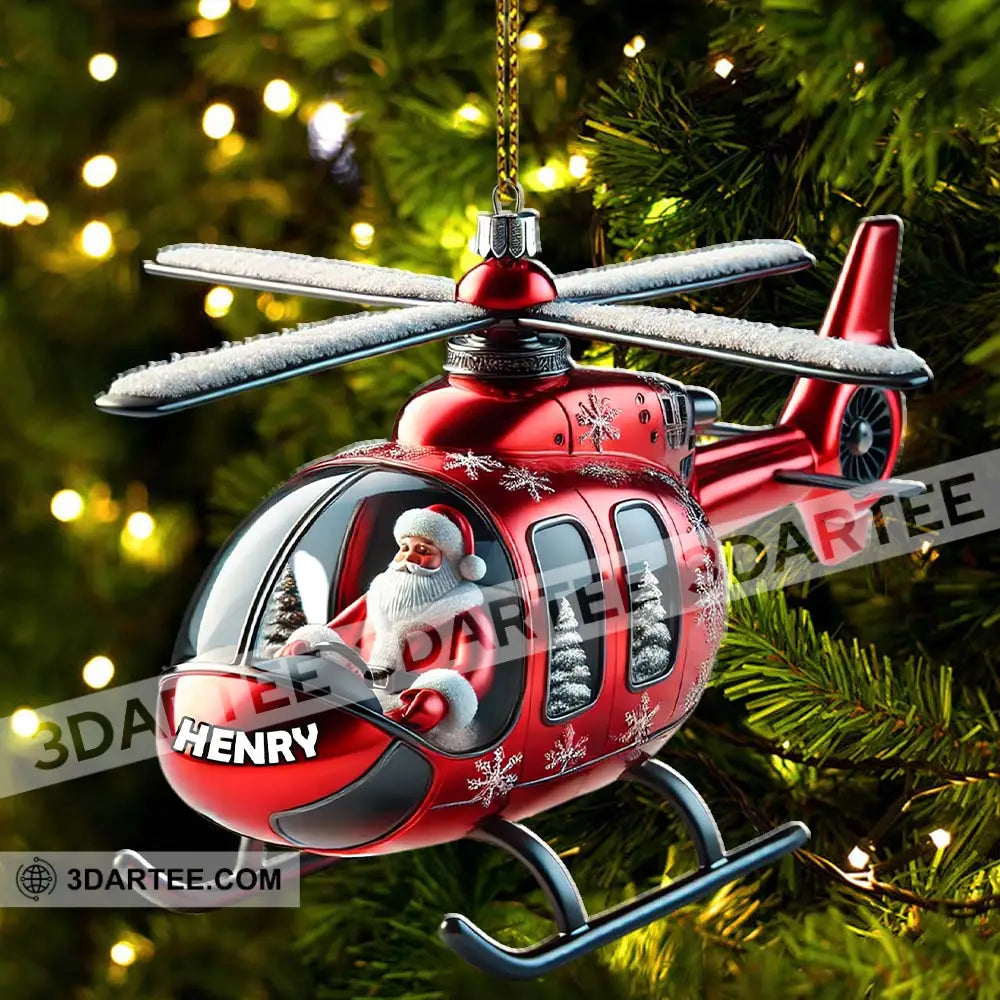 Custom Name Santa Helicopter Ornament Christmas Gift
