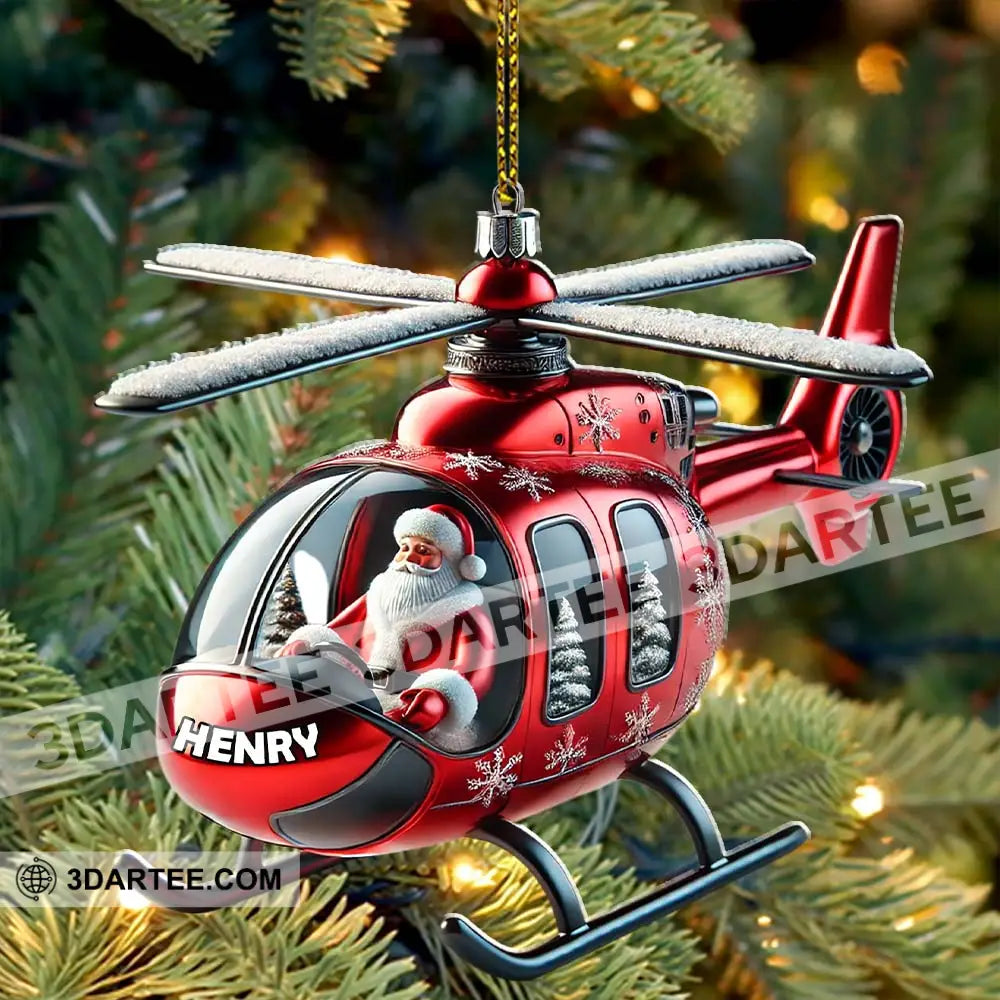 Custom Name Santa Helicopter Ornament Christmas Gift
