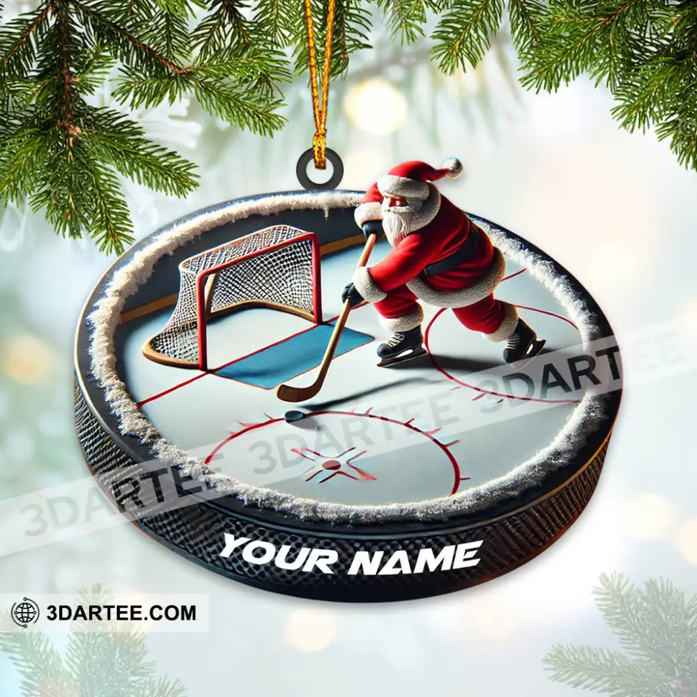 Custom Name Santa Hockey Ornament Lover Christmas Gift 3.54’’ / 1