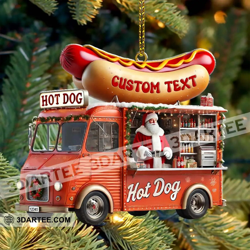 Custom Name Santa Hot Dog Ornament Christmas Gift Decor