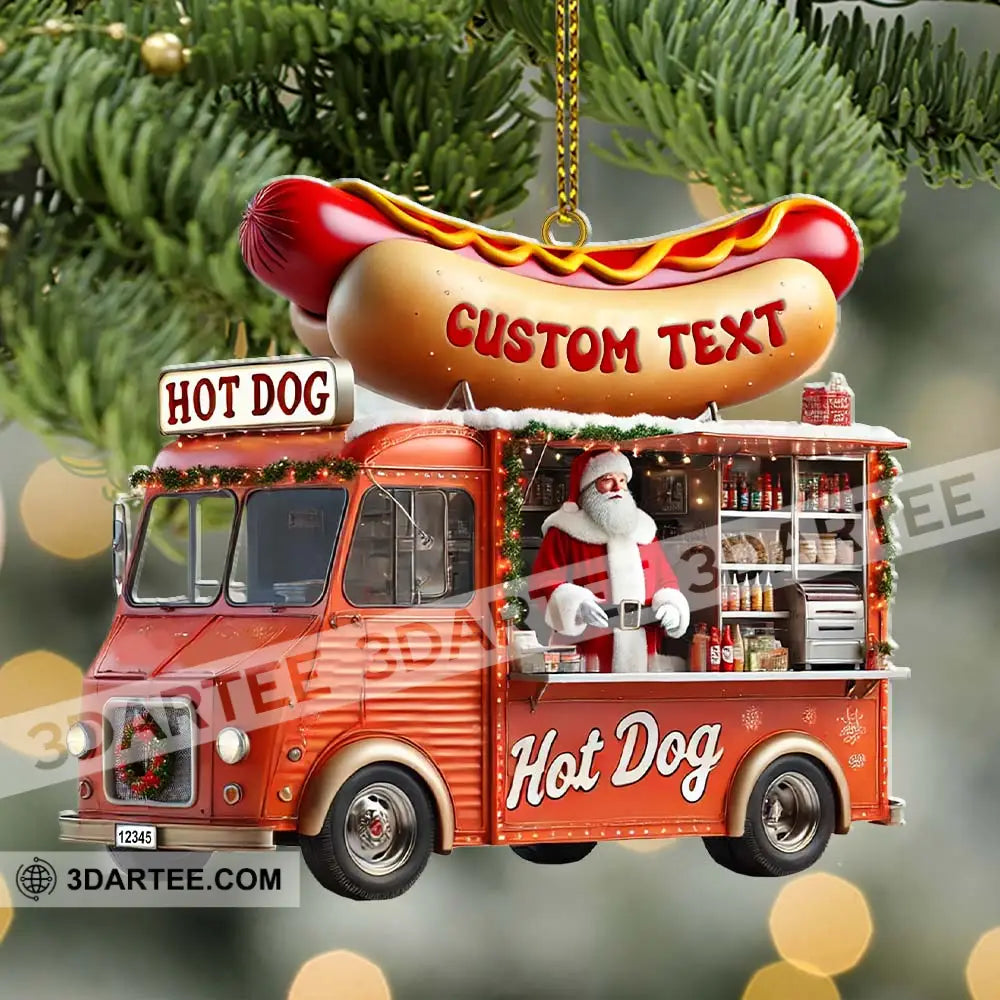 Custom Name Santa Hot Dog Ornament Christmas Gift Decor