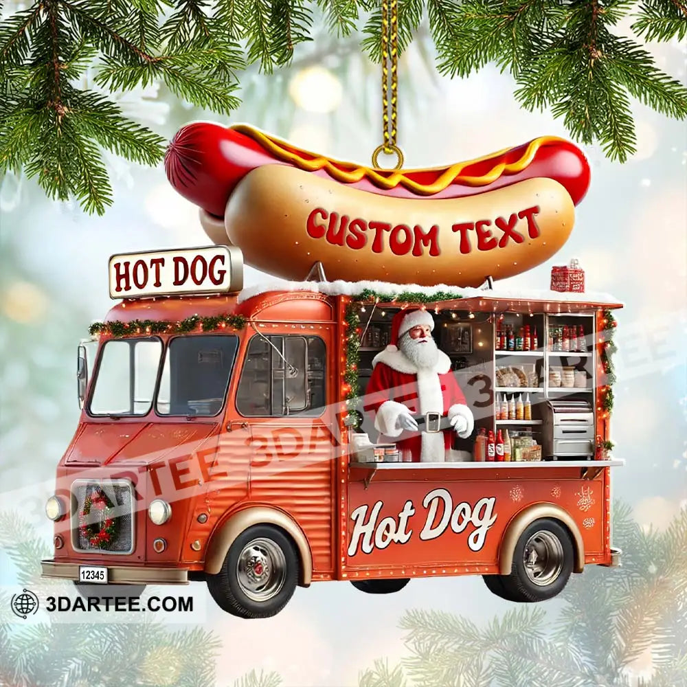 Custom Name Santa Hot Dog Ornament Christmas Gift Decor 3.54’’ / 1