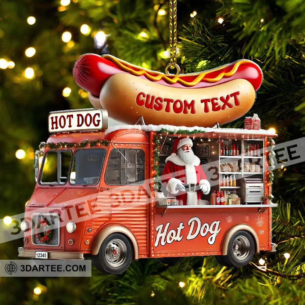 Custom Name Santa Hot Dog Ornament Christmas Gift Decor