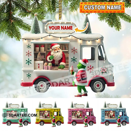 Custom Name Santa Ice Cream Truck Ornament Christmas Gift