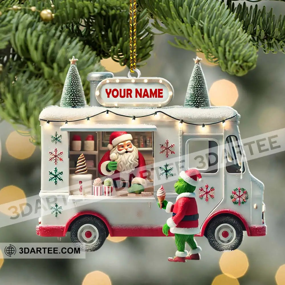 Custom Name Santa Ice Cream Truck Ornament Christmas Gift 3.54’’ / 1