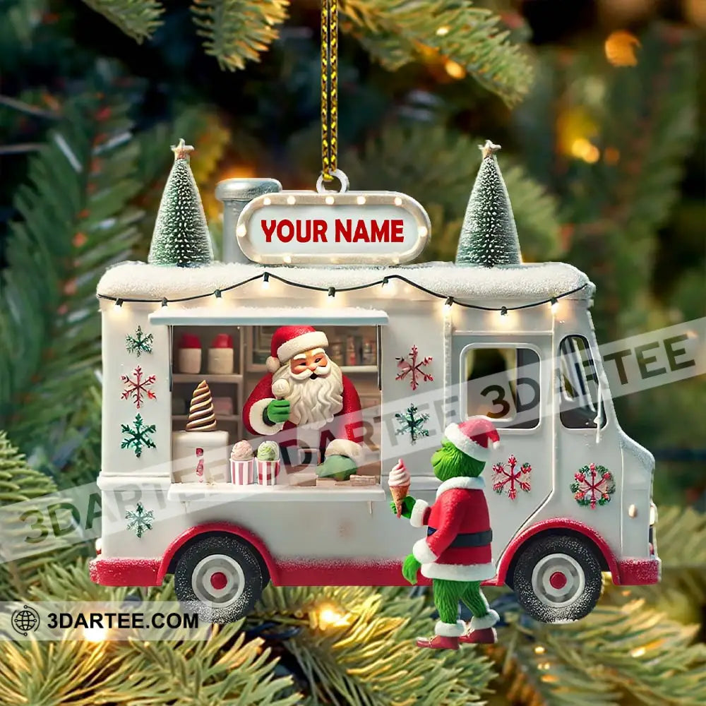 Custom Name Santa Ice Cream Truck Ornament Christmas Gift