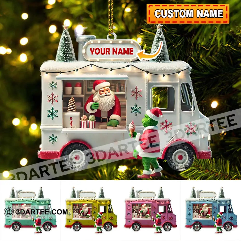 Custom Name Santa Ice Cream Truck Ornament Christmas Gift